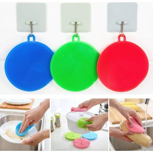 Wholesale Silicone Dish Sponge Mat Antibacterial Kitchen Cleaning Scrubber Vegetable Fruit Washing Brush High Quality 2021