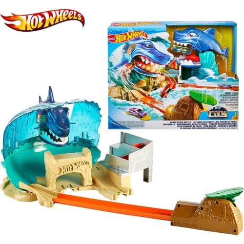 Original Hot Wheels Shark City Beach Play Battle Track Set Car Accessory Hotwheels Metal Rail Car Kids Toys Oyuncak Araba Gifts
