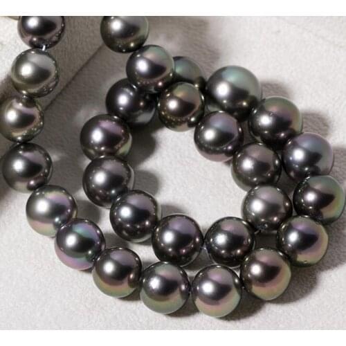 18"9-10MM NATURAL SOUTH SEA GENUINE BLACK ROUND PEARL NECKLACE 925silver rdaaa