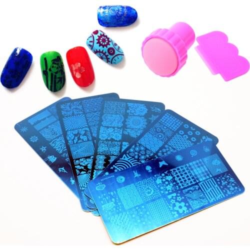 Nail Stamping Plates Stripes Nail Art Stamper Scraper Set Plate Animal Rectangle Manicure Stamp Template Diy Nail Beauty Print