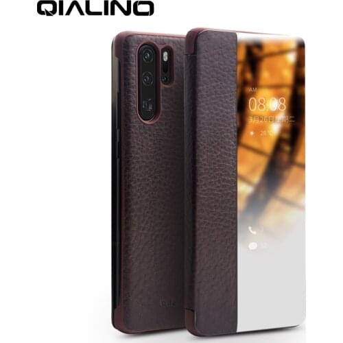 QIALINO Luxury Genuine Leather Flip Phone Cover for Huawei P30 Pure Handmade Case with View Window for Huawei P30 Pro 6.47 inch