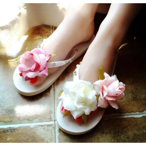 Korean Rose Sandals Female Summer Slip Sandal With Flat Flip Flops Slippers Casual Shoes Woman Free shipping