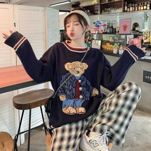 Little Bear Knitted Sweater Women Winter New Style Korean Loose Pullover sweater Warm Cute Winter Thick Sweater