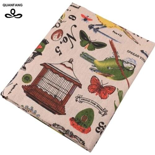 100x150cm/Pcs Bird Series Printed Cotton Linen Fabric For Patchwork Quilting,Sewing, DIY, Sofa, Table Cloth Furniture One Meter