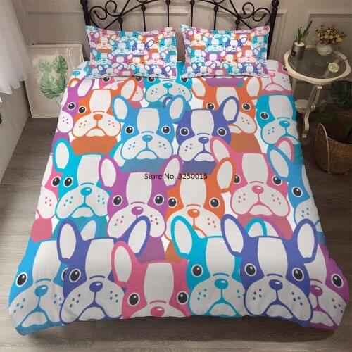Skin-friendly Duvet Cover Cartoon Bulldog Puppy Bedding Set Kids Room Bed Comforter Cover Sets Boy Single Double King Quilt Set