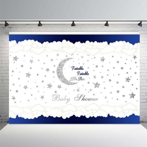 Vinyl Photography Background Baby Shower Backdrop Newborn Party Silver Twinkle Little Star Moon Customized Background for Studio