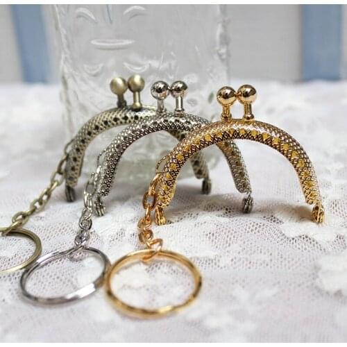 Vintage 5Pcs/lot 5cm Mini Semicircle Knurling Metal Opening Bags With Ring DIY Sewing Accessories Purse Frame Arc Kiss Clasp