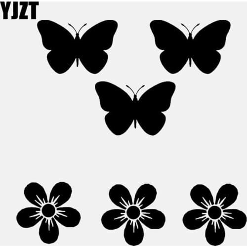 YJZT 15.8CM*15.5CM Car Sticker Inspirational Butterflies Flowers Vinyl Decor Decal Black/Silver C24-0344