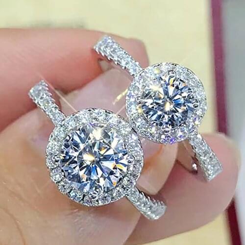 14K Au585 White Gold Women Wedding Party Engagement Ring 1 2 3 4 5 Carat Round Moissanite Diamond Ring Classic Trendy Elegant