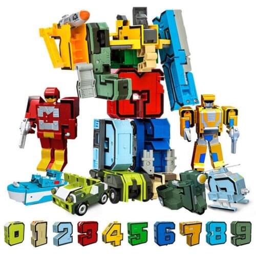 10pcs Magic Number Transformation Robot Assembly Robot Action Figures Deformed Digital Robot Educational Toy For Children