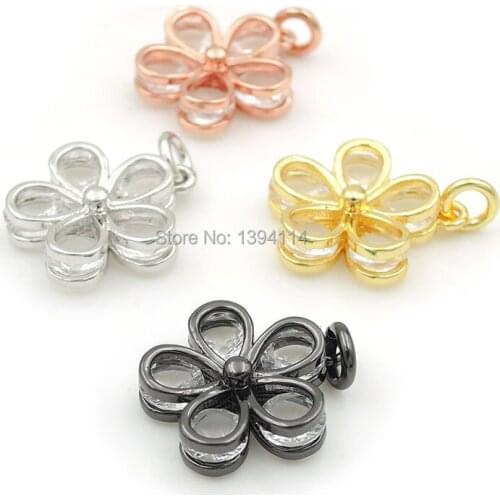 16*14*4mm Micro Pave Clear CZ Bezel Setting Cincfoil Charms Fit For Making Bracelets Or Necklaces Jewelry