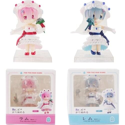 2pcs/Lot Anime Re Life In a Different World From Zero Rem Ram Wedding Dress PVC Action Figure Mini Model Toys Gift Brinquedos