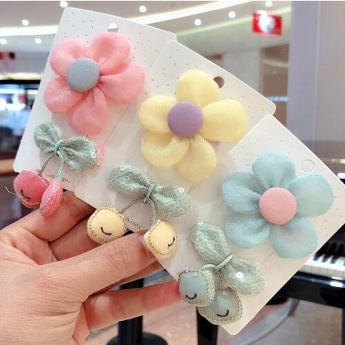 2PCS Cute Little Flower Cherry Children Hairpin Princess Bowknot Fruit Baby Girl Female Hair Clips Headdress