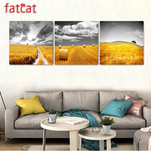 FATCAT 5d diy diamond painting autumn season scenery full square round drill diamond embroidery kit triptych home decor AE2357