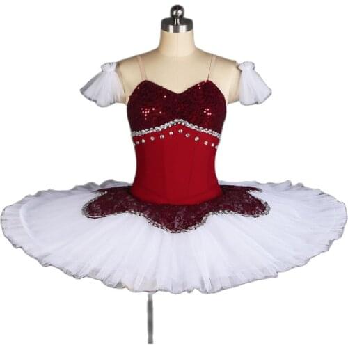 Top Quality Girls Pre-Professional Ballet Dance Tutu Burgundy Bodice with Silver Trim in the Front 7 Layers Pancake Tutus BLL181