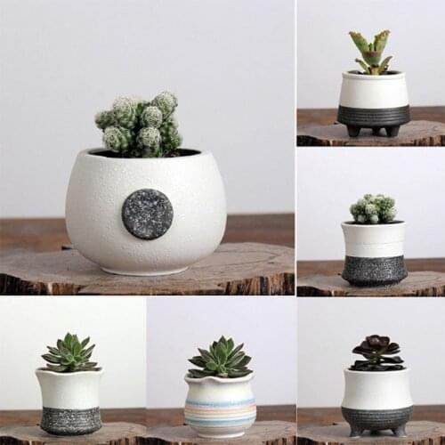 Korean Style Hand Drawn Flower Pot Ventilate Planter Snowflake Glaze Fleshy Flowerpot Bottom with Hole Home Garden Decor
