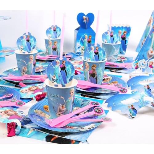 Disney Frozen Design Girls Birthday Party Decorations Gift Bag Paper Cups Plates Spoon Baby Shower Disposable Tableware Supplies