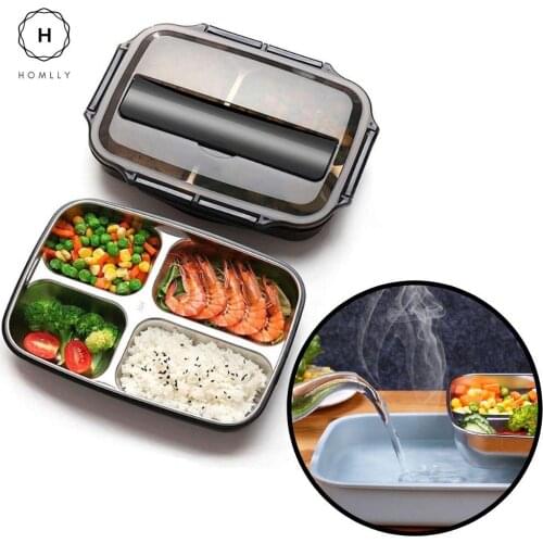 Homlly 4 Compartment Stainless Steel Thermal Bento Lunch Box