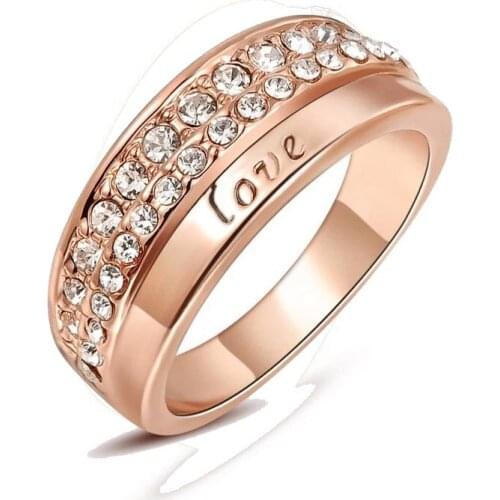 Ociki Cubic Zirconia Rings Rose Gold Color Crystal Wedding Ring CZ Love Gift for Women Jewelry Wholesale Dropshipping