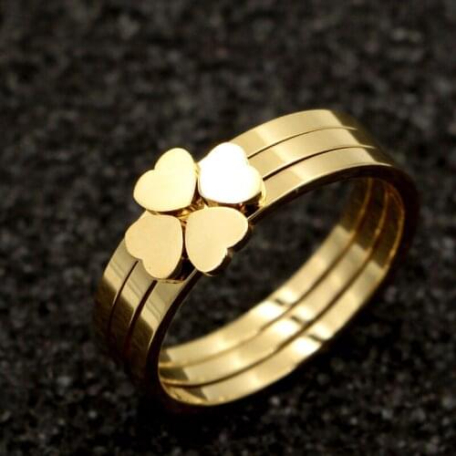 Three-in-One Combination Clover of Four Leaves Titanium Steel Rose Gold Ring Female Peach Heart Three-Piece Forefinger Ring