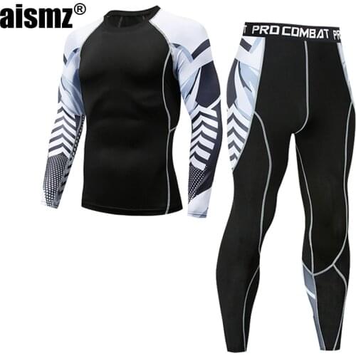 Aismz Men Thermal Underwear Sets New arrive Print Compression Fleece Sweat Quick Drying Thermo Underwear Men Clothing Long Johns