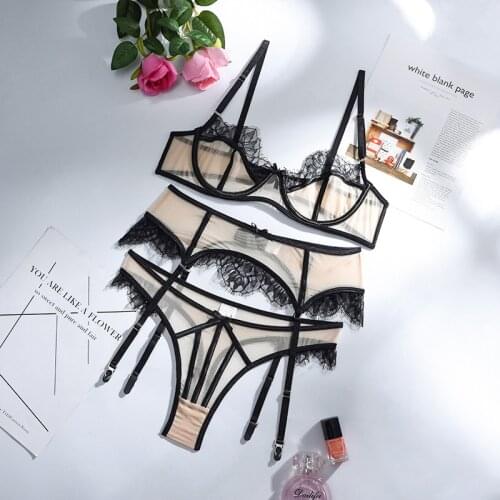3Pcs Mesh Perspective Women Underwear Set Seamless Bra Set Ladies Fashion Temptation Sexy Lingerie Erotic Bra Garter Briefs Sets