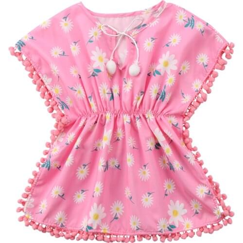 Summer Toddler Kids Baby Girl Boho Tassel Ball Beachwear Mini Dress Sundress Clothes