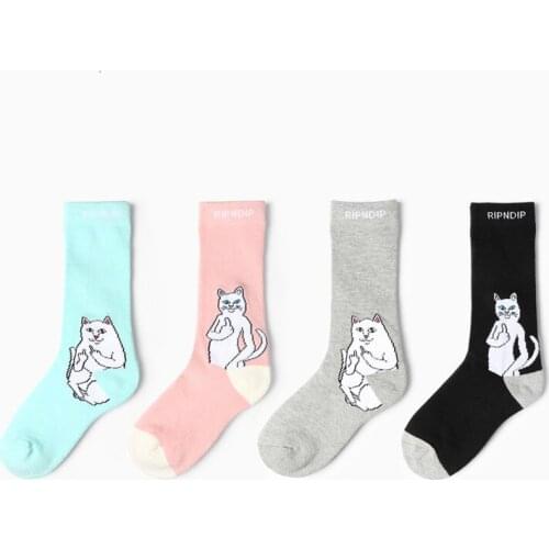 Cute Harajuku Thick Warm Cat Pattern Animal Printed Pattern Hip Pop Long Cotton Winter Socks for Woman