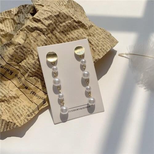 Korean Cute Sweet Pearl Waterdrop Long Tassel Drop Pendent Earrings for Women Girls Kids Ear Jewelry Accessories Gift Wholesale