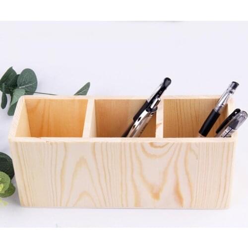 Multi-Segment Unpainted Pen Holder Wood Student Stationery Pencil Storage Box for Office DIY Solid Color Pencil Storage Holder
