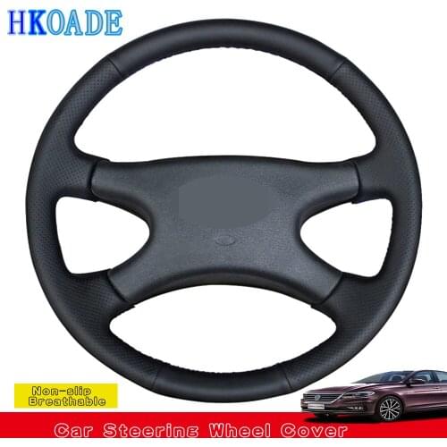 HKOADE DIY Black Soft Genuine Leather Hand-stitched Car Accessories Steering Wheel Cover For Lada Niva 2006-2017 2107 1997-2012