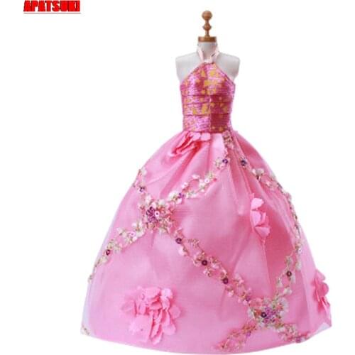 Pink Floral Fashion Doll Dress For Barbie Dolls Outfits Wedding Party Gown Dancing Costume For 1/6 BJD Doll Kid & Baby Toys