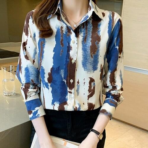 Fashion print ladies shirts Womens Blouses 2021 Spring Autumn Long Sleeve Shirts Tops Blusas Mujer