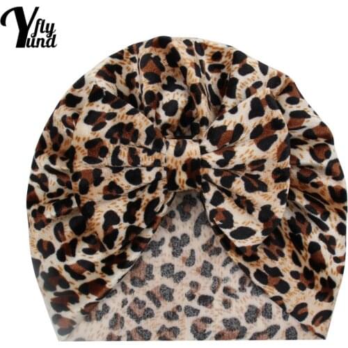 Yundfly 19.5*19 CM Soft Comfortable Velvet Baby Turban Hat Fashion Leopard Print Bowknot Newborn Caps Bows Headwear Photo Props
