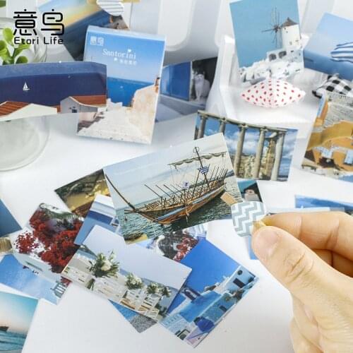 30 Pcs Washi Paper Sticker Set Santorini Scenery Vintage Stickers For Scrapbooking Journaling Planners Calendar Diary DIY Craft