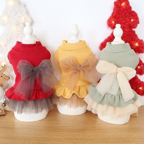 Dog Clothes Bow Lace Cotton Cat Dog Dress Fashion PET Clothing For Dogs Puppy Pet Winter Warm Pet Products Puppy Teddy Purple