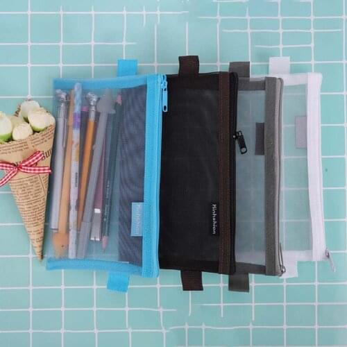 1Pcs Simple Style Solid color Transparent Grid Zipper Pen Bag Pencil Case Storage Package For Grils Stationery School Supplies