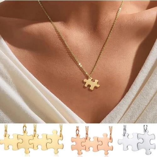 Custom Engraved Puzzle Necklace 2/3/4/5 Pieces Set Family Couple Necklaces Friendship BFF Personalized Jewelry
