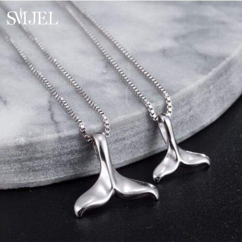 Romantic Whale Double Fish Tail Necklaces Pendanrs for Women Silver Color Mermaid Necklaces Fashion Jewellery Femme Girls Giftsl