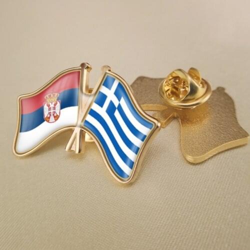 Serbia and Greece Crossed Double Friendship Flags Lapel Pins Brooch Badges