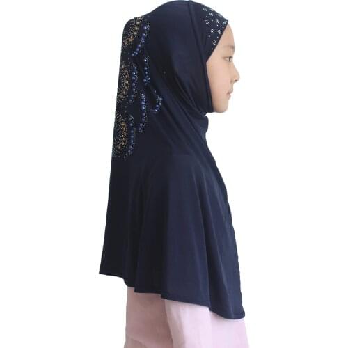 10pcs Muslim Girls Hijab Islamic Scarf Shawls Soft Stretch for 7 to 14 years old Girls Diamond Pearl Nice Pattern Wholesale