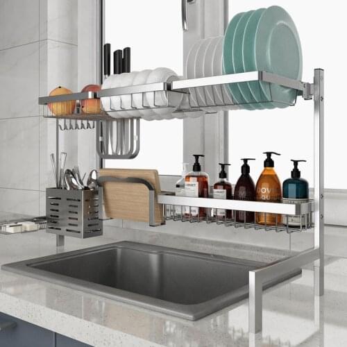 Integrated Storage Rack Kitchen Stainless Steel Tableware Drain Rack Organization Home Multi-Function Dish Rack Storage Tool