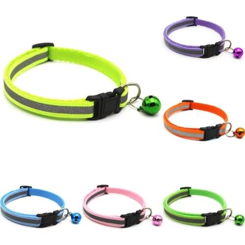 Reflective Breakaway Cat Collar Adjustable Small Pets Puppy Dog Kitten Cat Nylon Collar with Bell 12 Color Neck