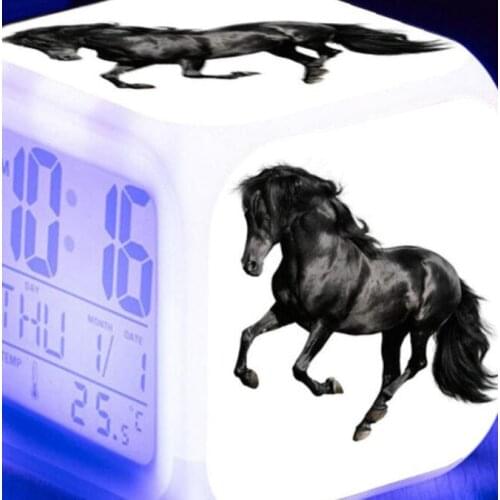 7 Color Glowing LED Digital Alarm Clock Running Horse Alarm Clocks For Kids Birthday Gift Multifunctio Fashion alarm clock