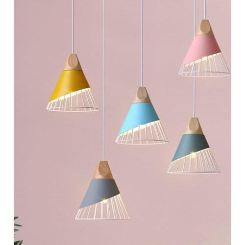 Vintage Indoor Lighting Pendant Light Wood Aluminum Lamp Restaurant Bar Coffee Dining Room LED Hanging Decoration Light Fixture