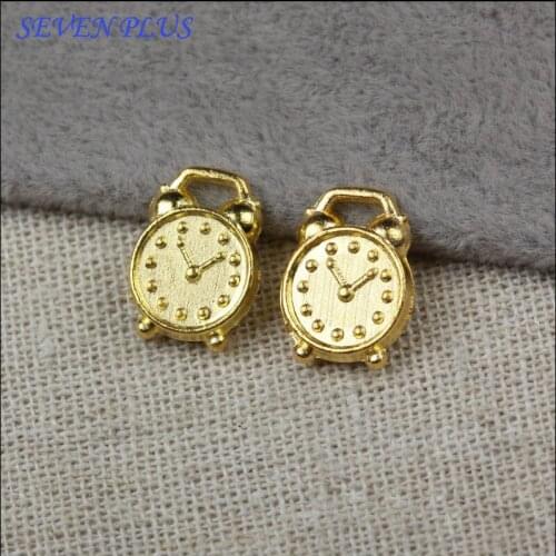 High Quality 10 Pieces/Lot 10mm*14mm Gold Color Alarm Clock Charms Diy Metal Charms