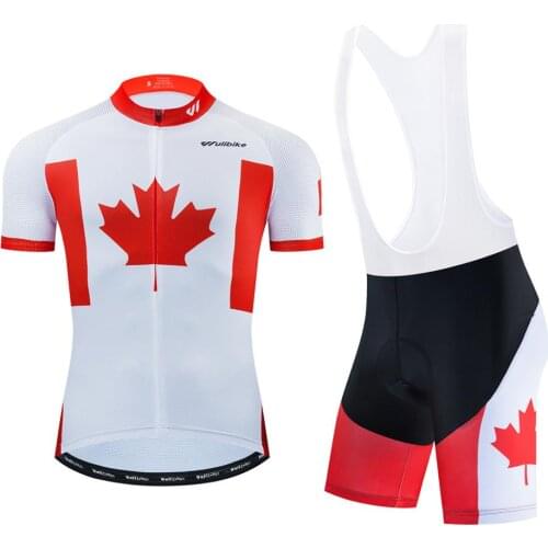Wulibike pro team cycling jersey short sleeve set mens quick drying mtb sponge padded bib shorts suit canadian red maple leaf
