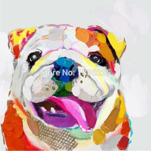 Factory Price 100% Handmade Abstract Dogs Oil Painting On Canvas Modern Funny Palette Knife Cute Pet Dog For Kids Room