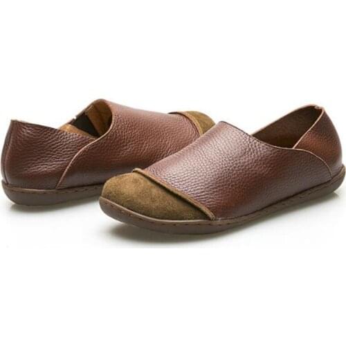 Women flats genuine leather shoes female fashion casual comfortable women shoes Slip On Round Toe Casual Classics shoes women