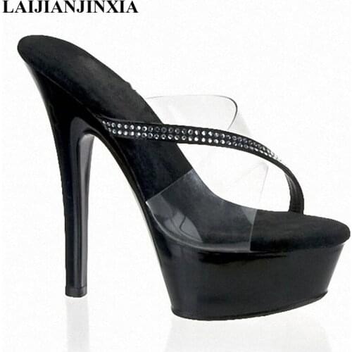 New Sexy Women Dancing Shoes Nightclub Party Queen 15cm High Heels Thick Platform Slippers Pole Dance Shoes